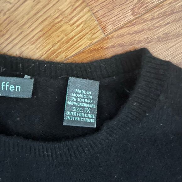 Griffen Cashmere Crewneck Sweater Womens 1X Black Long Sleeves Minimalist Casual - Picture 3 of 6